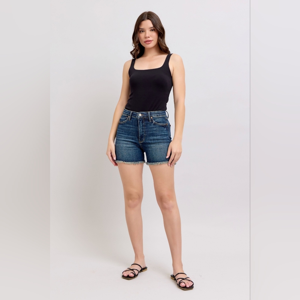 Judy Blue High Rise Tummy Control Shield Pocket Frayed Hem Shorts Various NEW - Picture 2 of 16